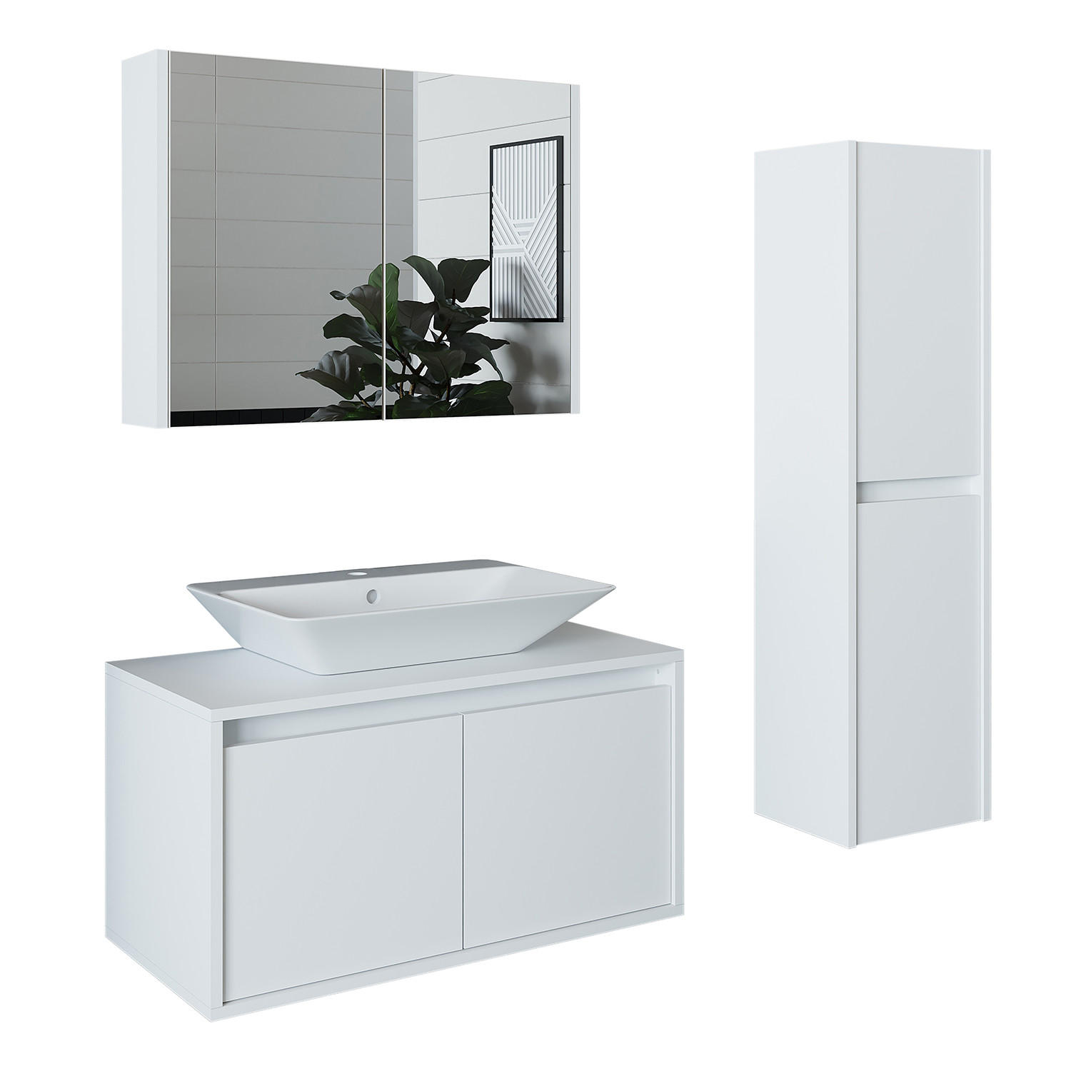 BADMÖBEL Set ATLANTIC-85 4-teilig - Weiß, Holzwerkstoff (85/150/45cm) - Roomart