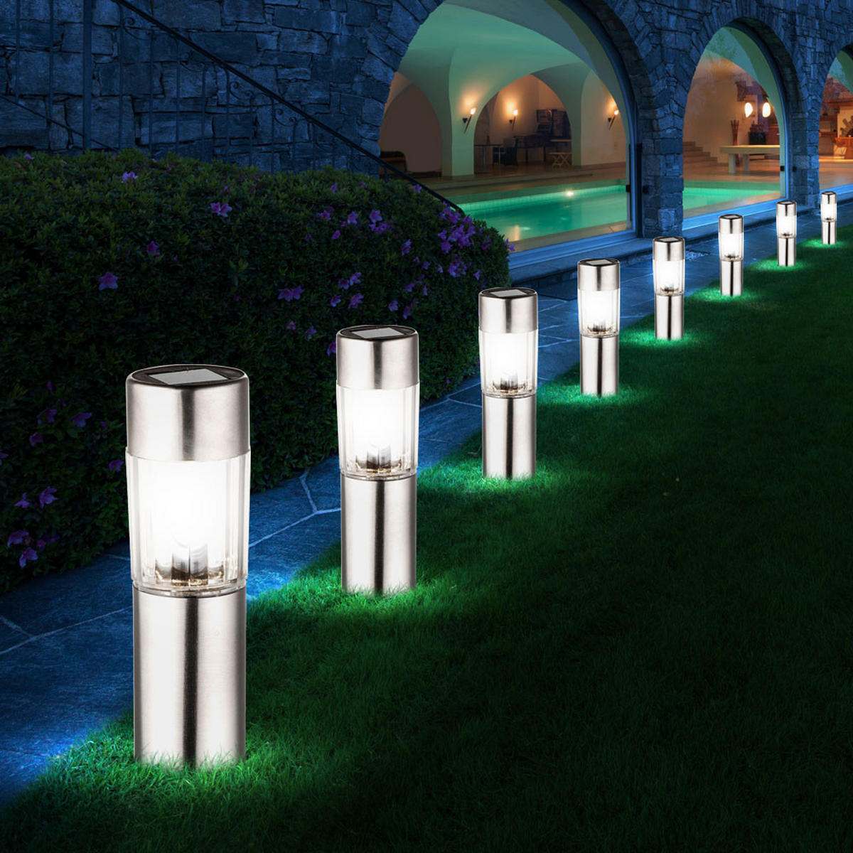 LED SOLARLEUCHTE 4er Set Edelstahl Kunststoff silber klar - Silberfarben, Metall (4.6/4.6/25cm) - Globo Lighting