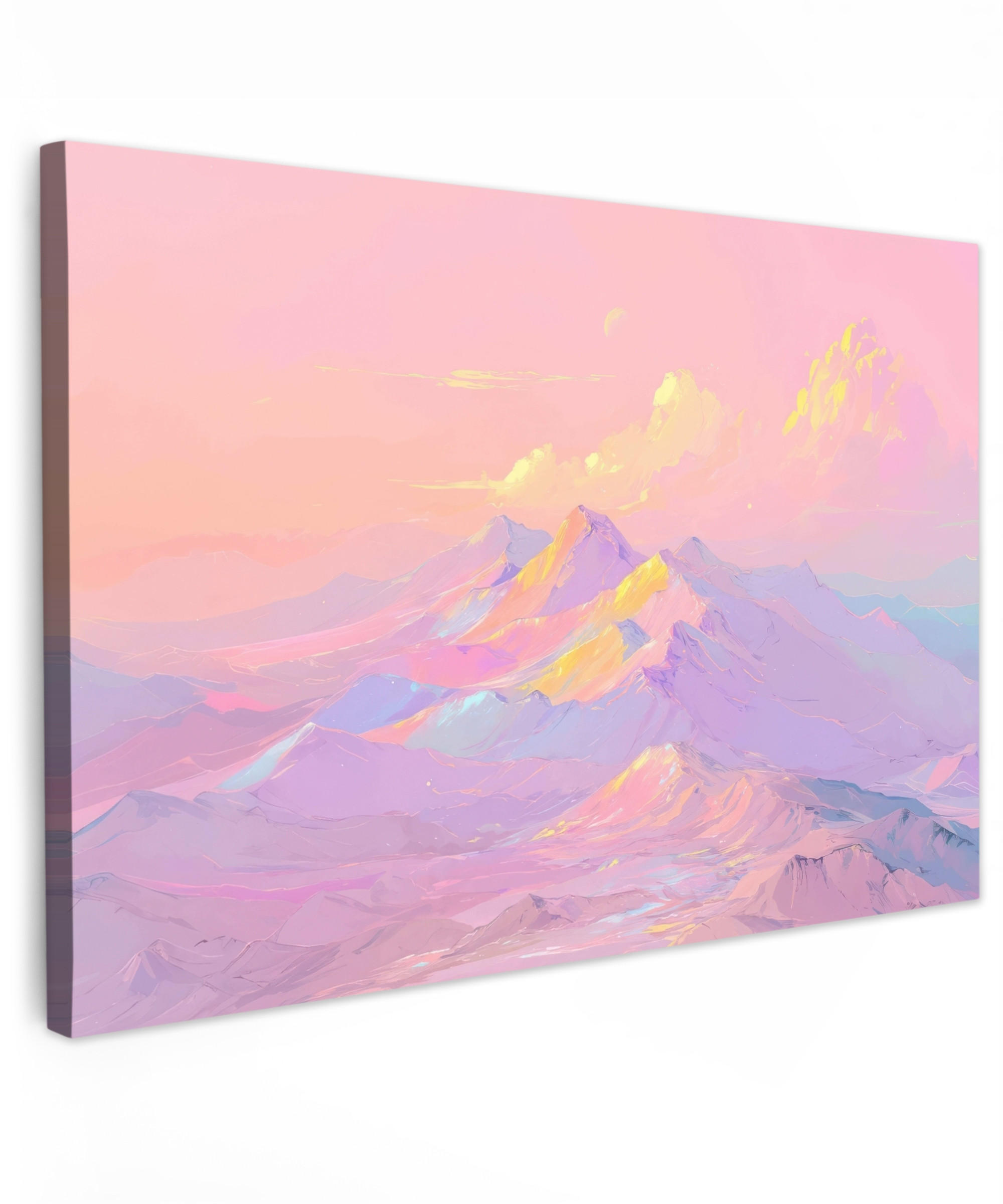 LEINWANDBILD Berggipfel - Wolken - Verträumt XXL 150x100 cm - Hellrosa, Textil (150/100cm) - MuchoWow