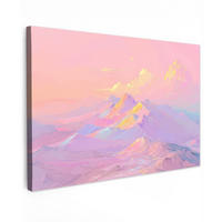 LEINWANDBILD Berggipfel - Wolken - Verträumt XXL 150x100 cm - Hellrosa, Textil (150/100cm) - MuchoWow