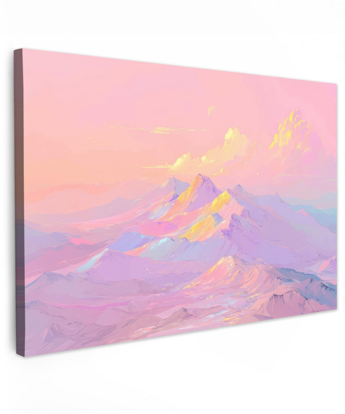 LEINWANDBILD Berggipfel - Wolken - Verträumt XXL 150x100 cm - Hellrosa, Textil (150/100cm) - MuchoWow