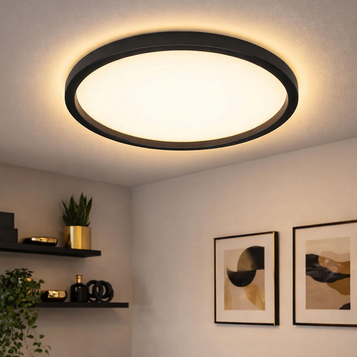 LED DECKENLEUCHTE Backlight Schwarz - Schwarz, Kunststoff (42.5/42.5/3.4cm) - Briloner