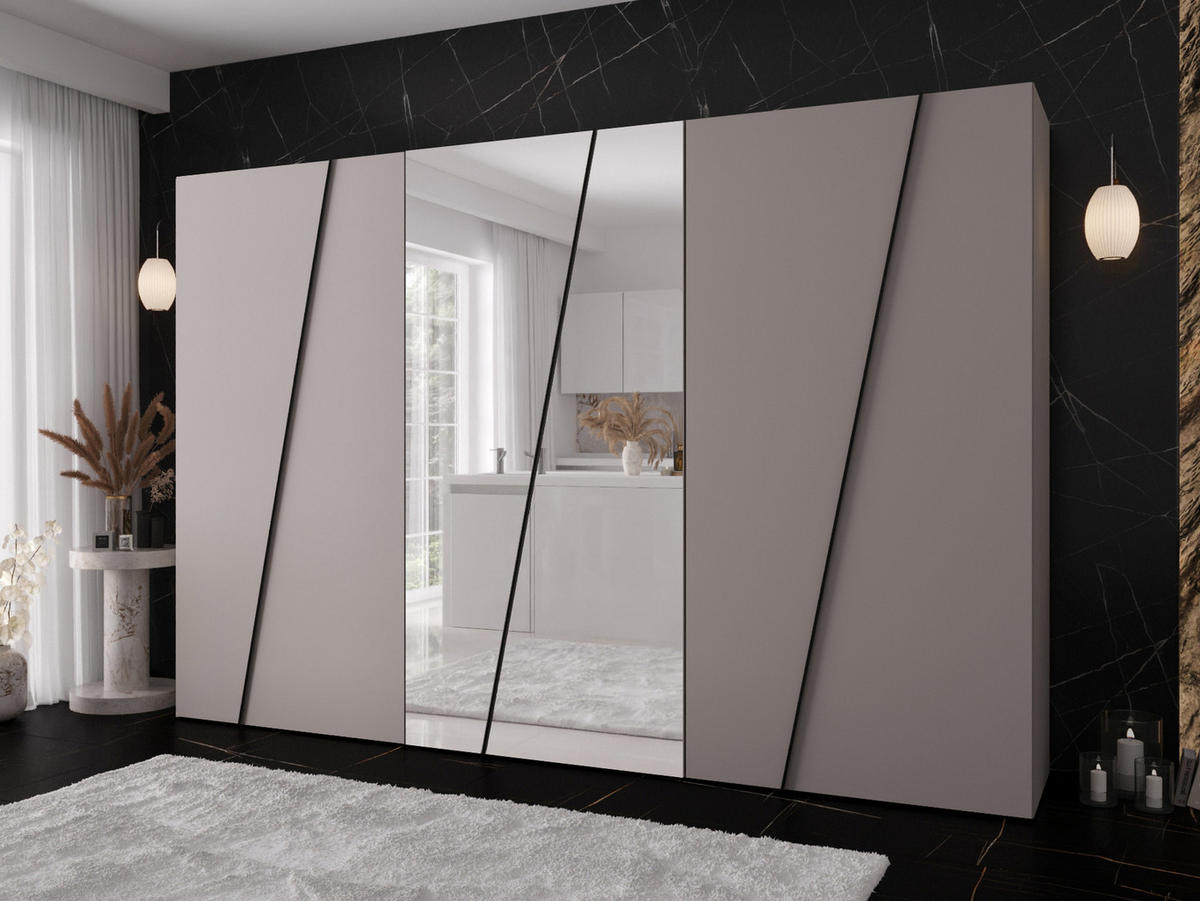 DREHTÜRENSCHRANK Zen 2L 300 cm - Kaschmir/Schwarz, Holzwerkstoff/Kunststoff (300/202/50cm) - MIRJAN24
