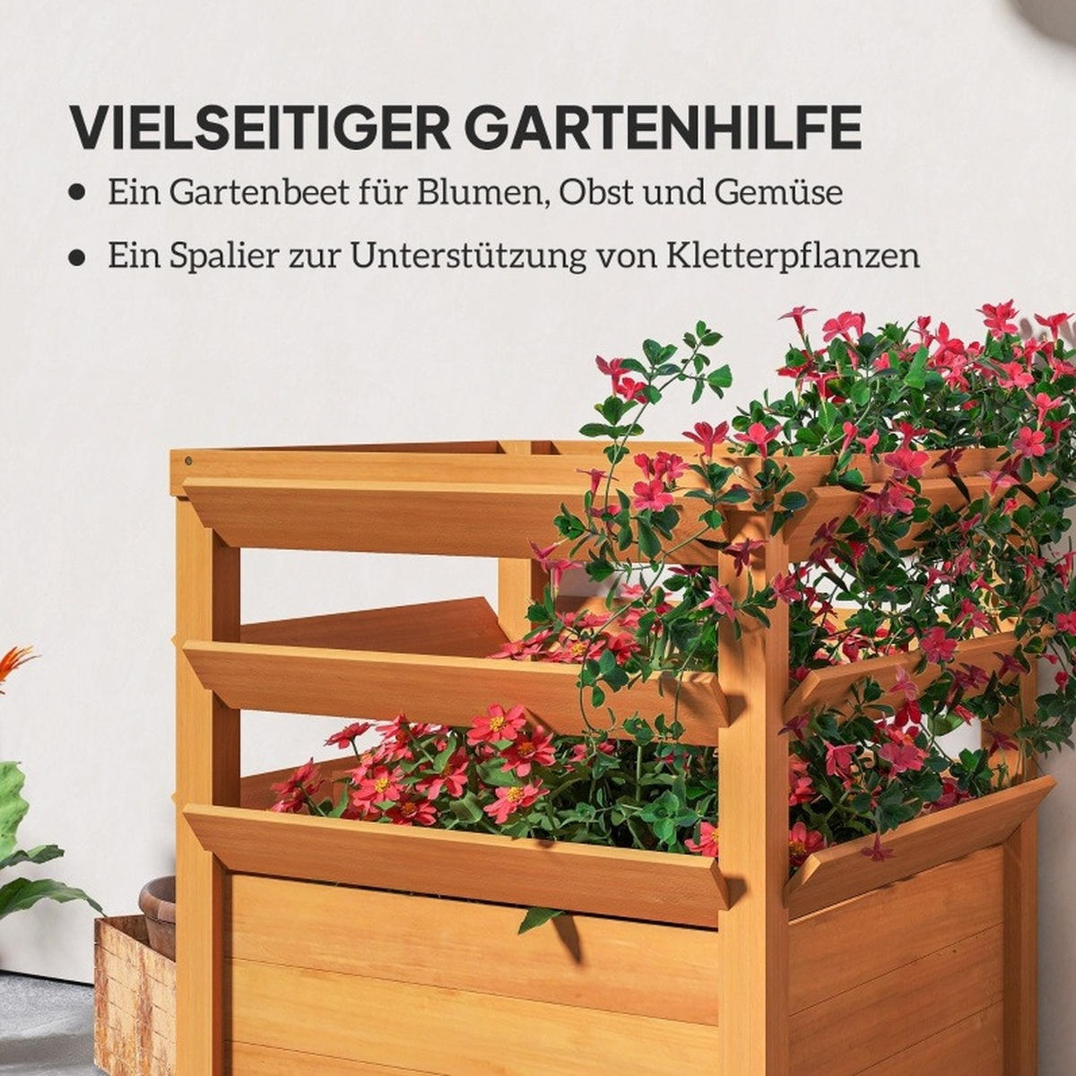 BLUMENKASTEN aus Fichtenholz 65x65x73 cm in Dunkelbraun mit Rankgitter - Dunkelbraun, Holz (65/73/65cm) - Modfu