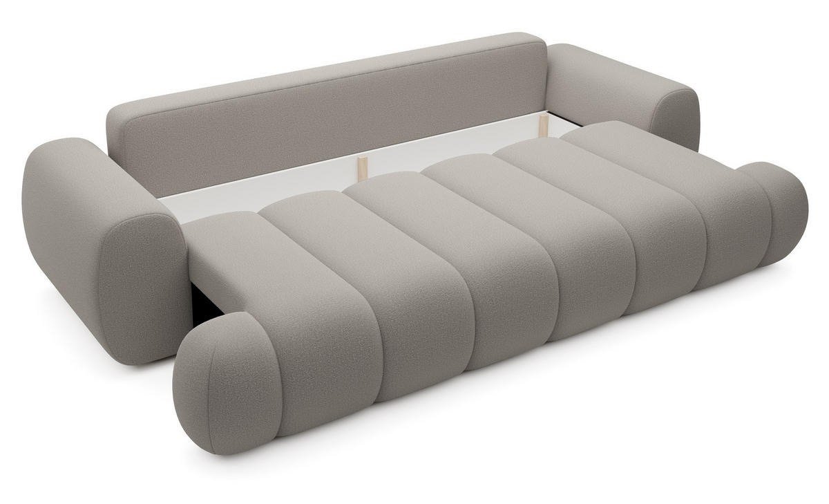 SOFA 260 cm mit Schlaffunktion Puro, Bettkasten, Modern Design, Hellgrau - Hellgrau, Holz (263/81/110cm) - Emporius