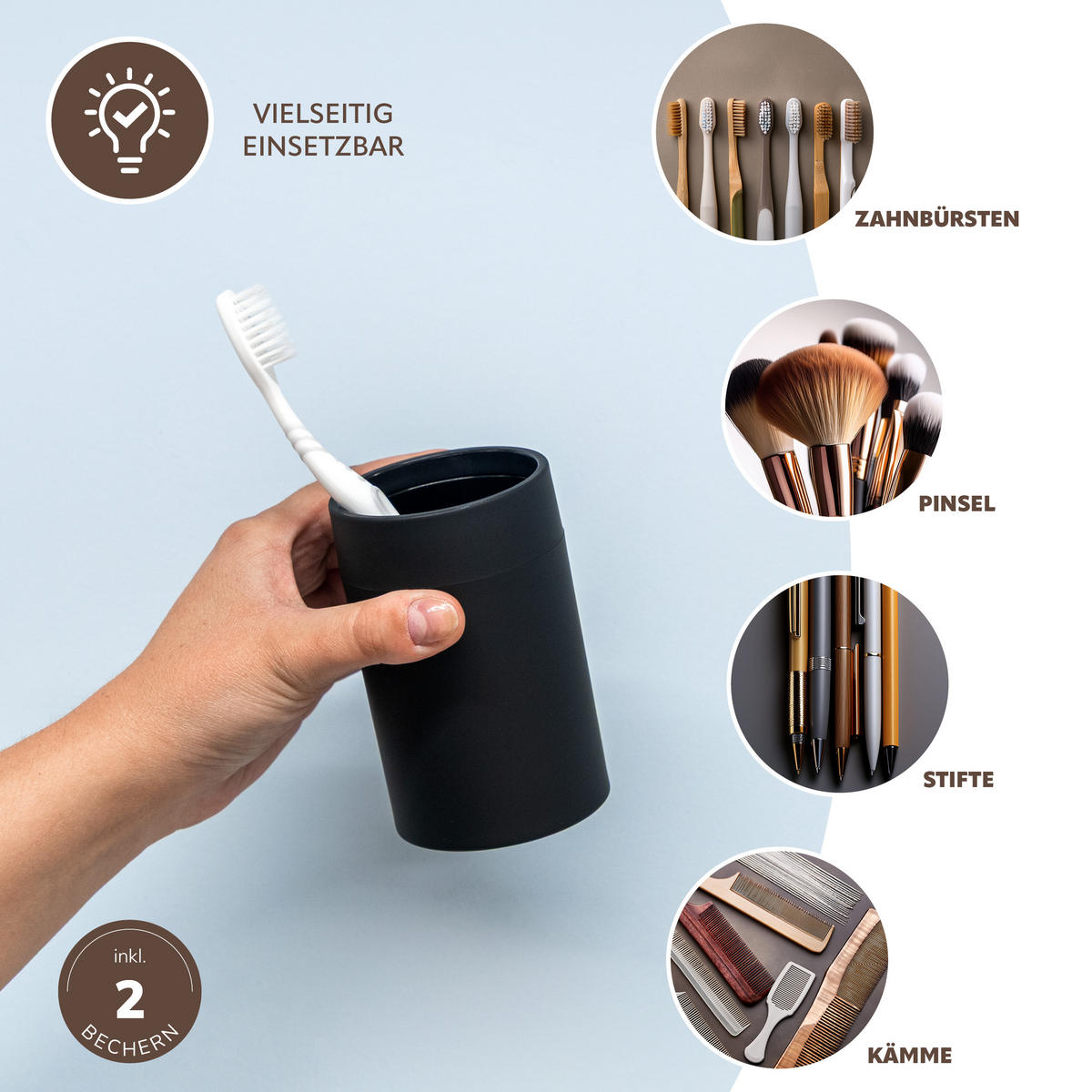 BADEZIMMER-SET SAVONA, Soft-Touch, schwarz, rund - Schwarz, Kunststoff (7/16/9cm) - bremermann