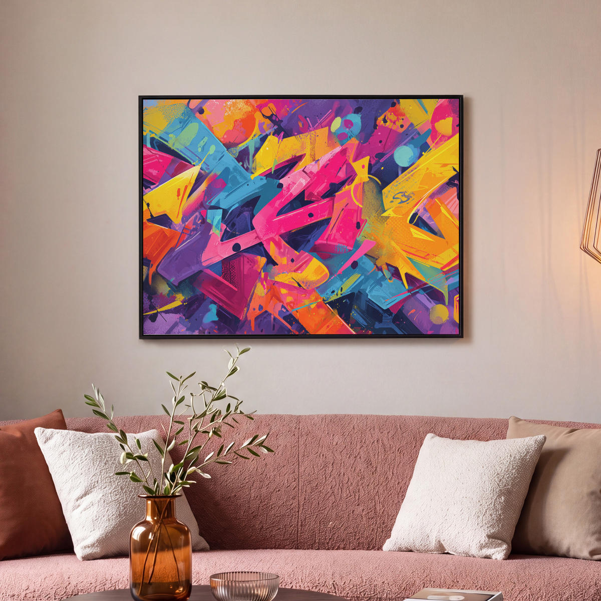 LEINWAND Bilder mit Rahmen - Abstrakt - Formen - Farbenfroh - 80x60 - Magenta, Textil (80/60cm) - MuchoWow
