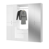 GARDEROBEN-SET weiß Hochglanz 183 cm mit Spiegel, 21 Fächer, Flurgarderobe - Chromfarben/Weiß Hochglanz, Glas/Holzwerkstoff (183/193/34cm) - Inn.Furn