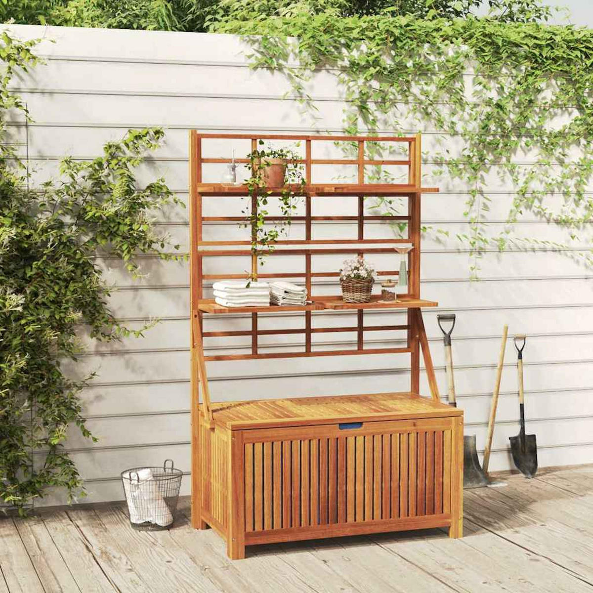 TRUHE Mit Rankgitter 99/50/160 Cm Massivholz Akazie - Braun, Holz (99/160/50cm) - vidaXL