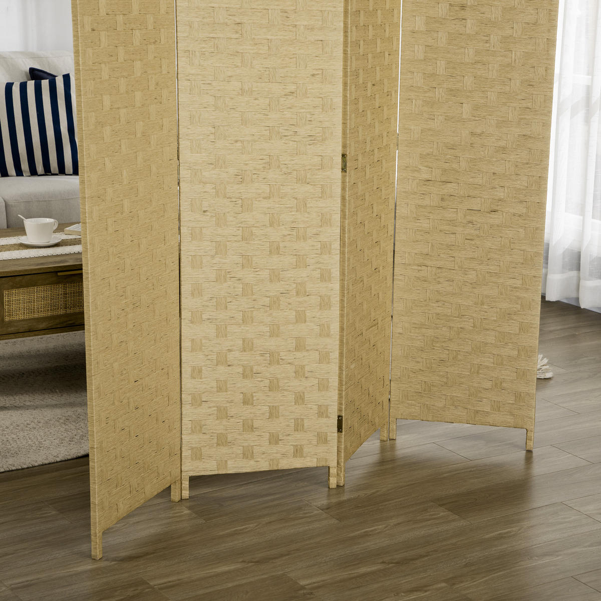 PARAVENT DE-08871 4-teilig, faltbar mit Wellen-Design Braun - Braun, Holzwerkstoff (1.5/169.5/159.5cm) - ComfortXL