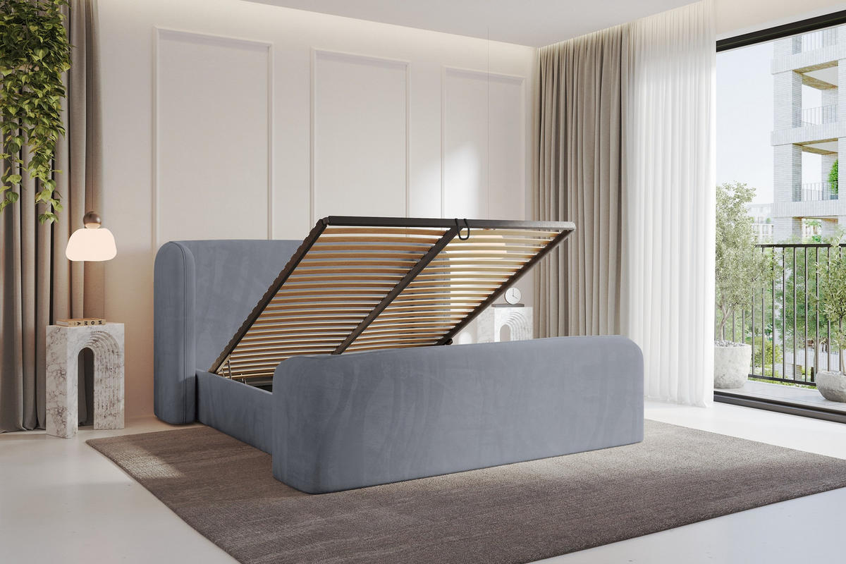 POLSTERBETT mit Bettkasten, Fußteil und Lattenrost, Boxbett ohne Matratze - ESTI-Z 160x200 Grau - Grau, Holzwerkstoff/Textil (160/200cm) - ALTDECOR