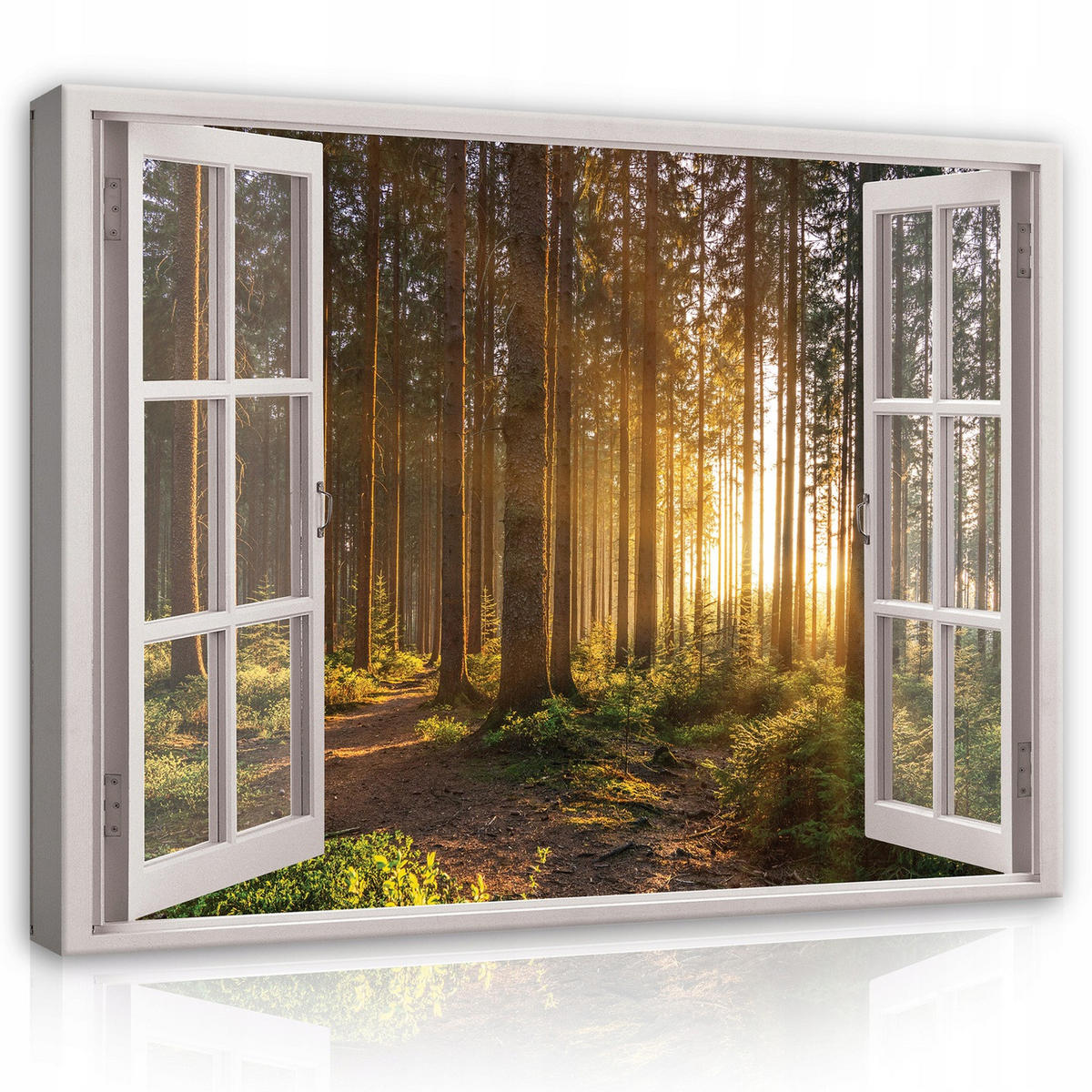 LEINWANDBILD Fenster Wald Bilder Wohnzimmer 80x60 - Multicolor, Holzwerkstoff (80/60cm) - Wallarena
