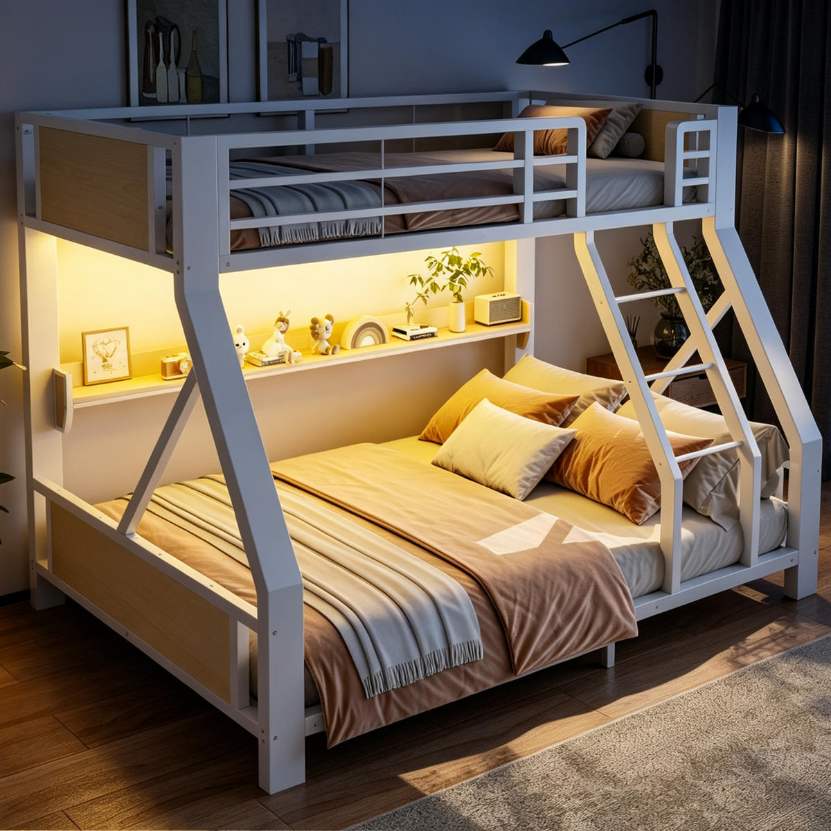 ETAGENBETT 90/140/200 cm mit LED, DE-41604, in Weiß - Weiß, Metall (140/200cm) - ComfortXL