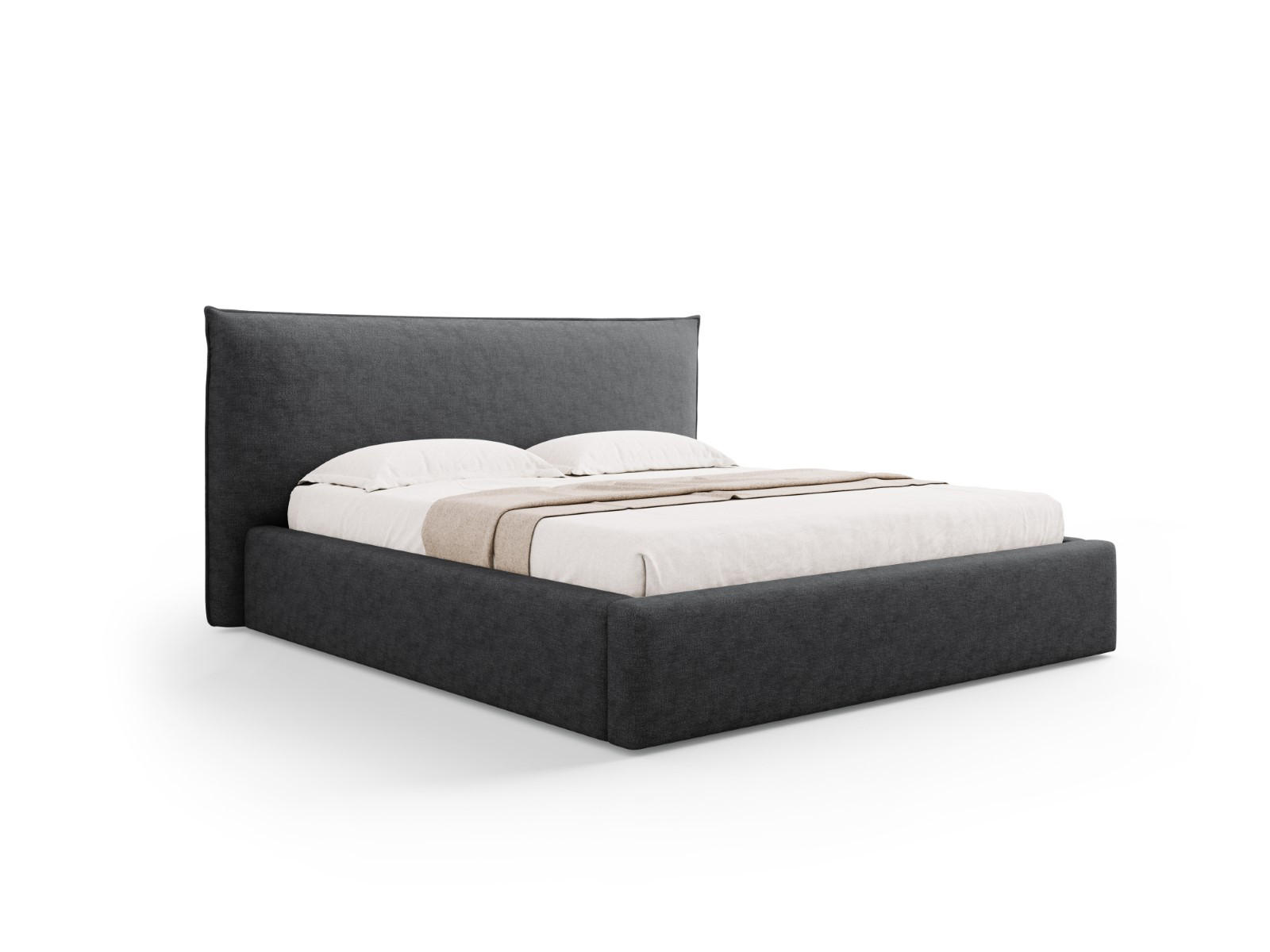 BETT mit Bettkasten und Kopfteil Kaelle aus Chenille-Stoff dunkelgrau 180x200cm - Dunkelgrau, Textil (180/200cm) - Micadoni