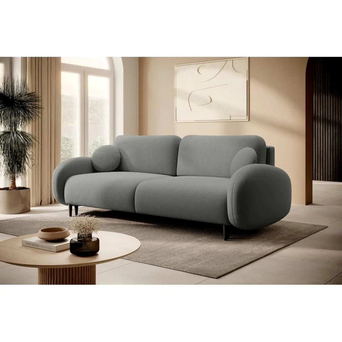 SCHLAFSOFA SOFTI, Sofa mit Schlaffunktion und Bettkasten, Farbe: Dunkelgrau, Velourstoff - Dunkelgrau, Textil (232/95/109cm) - Sepro Meble