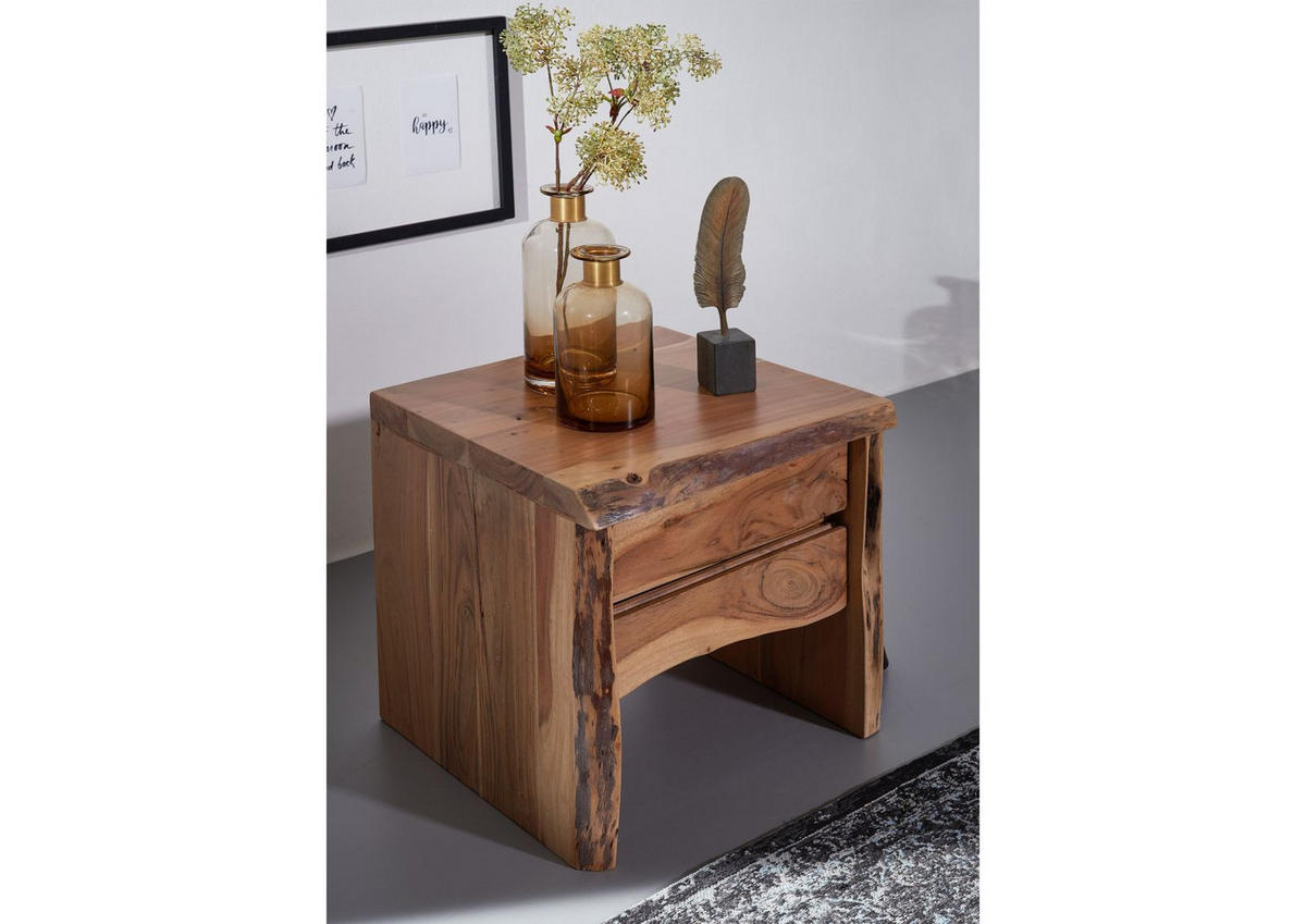 NACHTTISCH Akazie 45x40x45 natur lackiert PURE ACACIA #311 - Braun, Holz (45/45/40cm) - Massivmoebel24