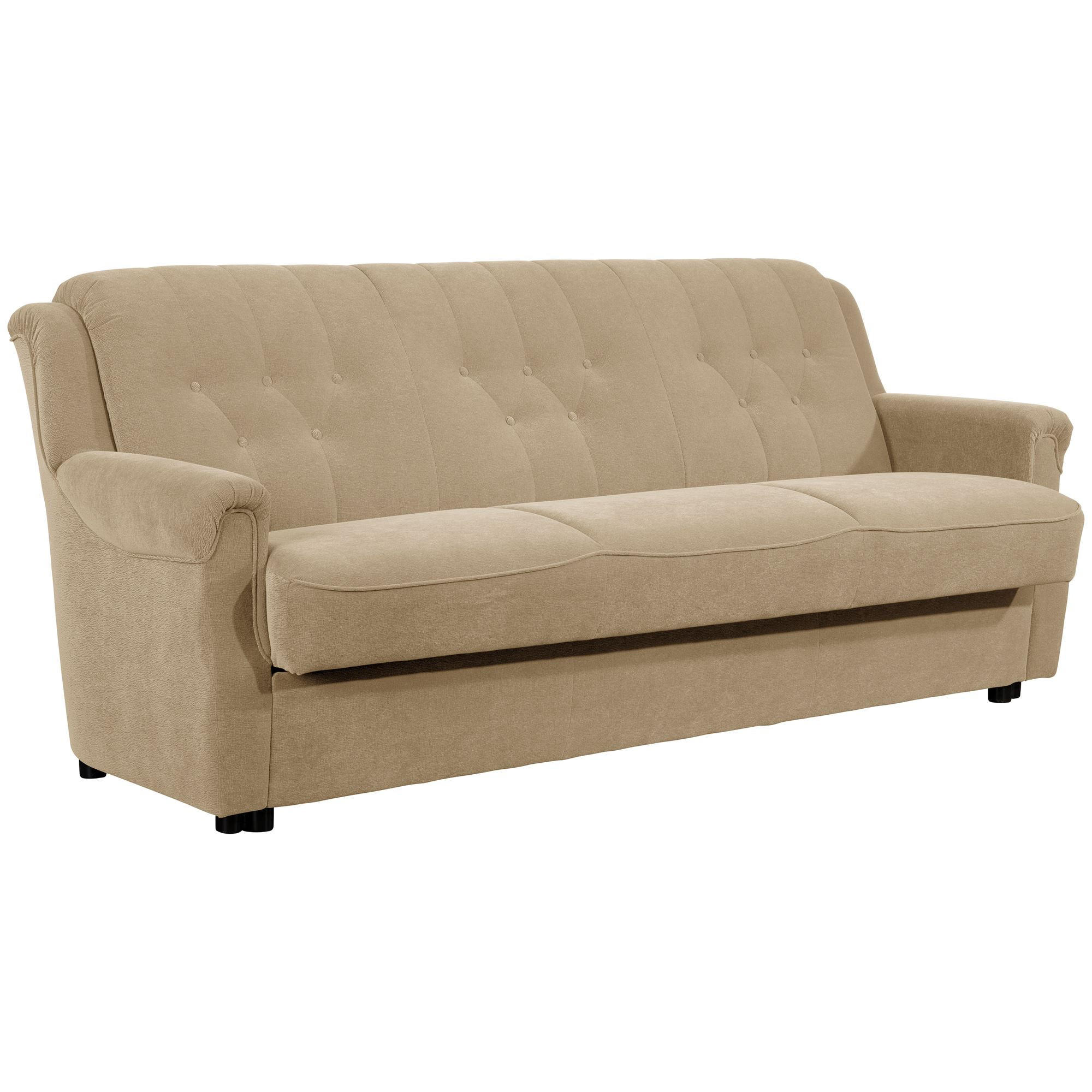SOFA 3-Sitzer mit Bettfunktion Kaylyn Flockstoff sand - Sandfarben, Kunststoff (207/89/83cm) - 58aufmkessel