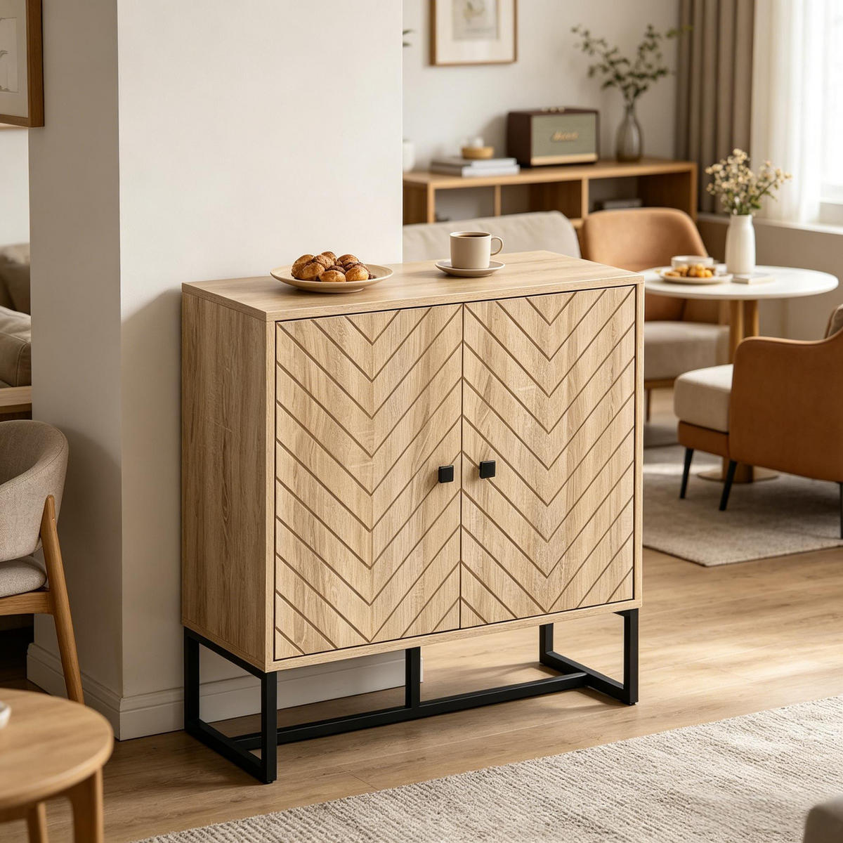 SIDEBOARD DE-38083 80/29,5/80 cm mit verstellbaren Regalen Naturholz - Naturfarben, Holzwerkstoff (80/80/29.5cm) - ComfortXL