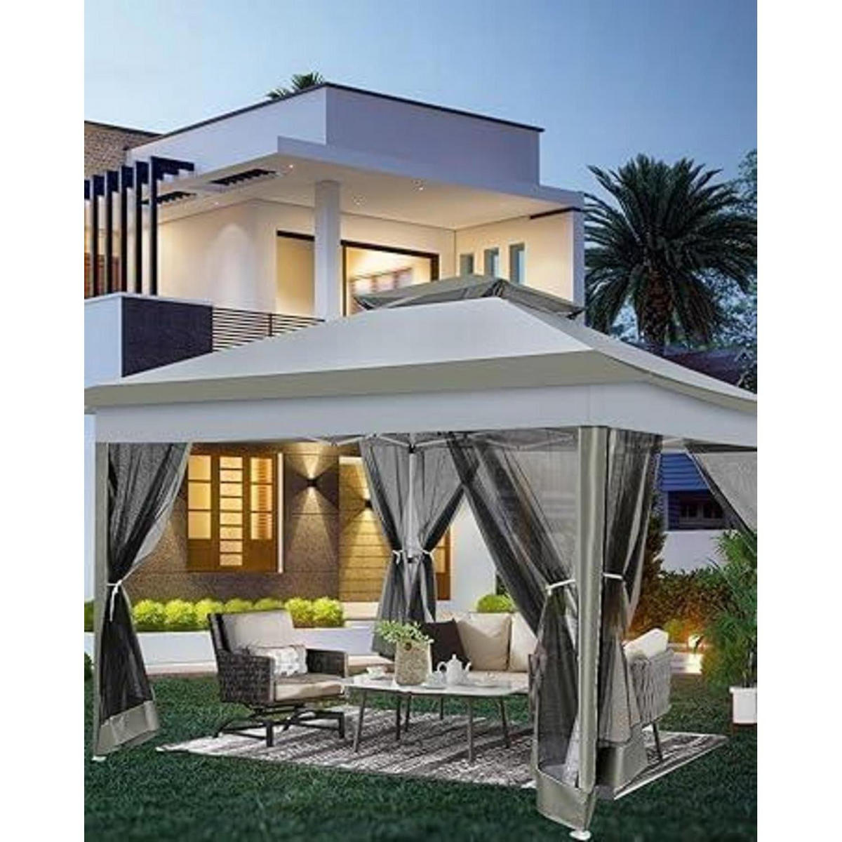 FALTPAVILLON Grau mit Moskitonetz 3,65 x 3,65 m - Grau, Metall (365/270/365cm)