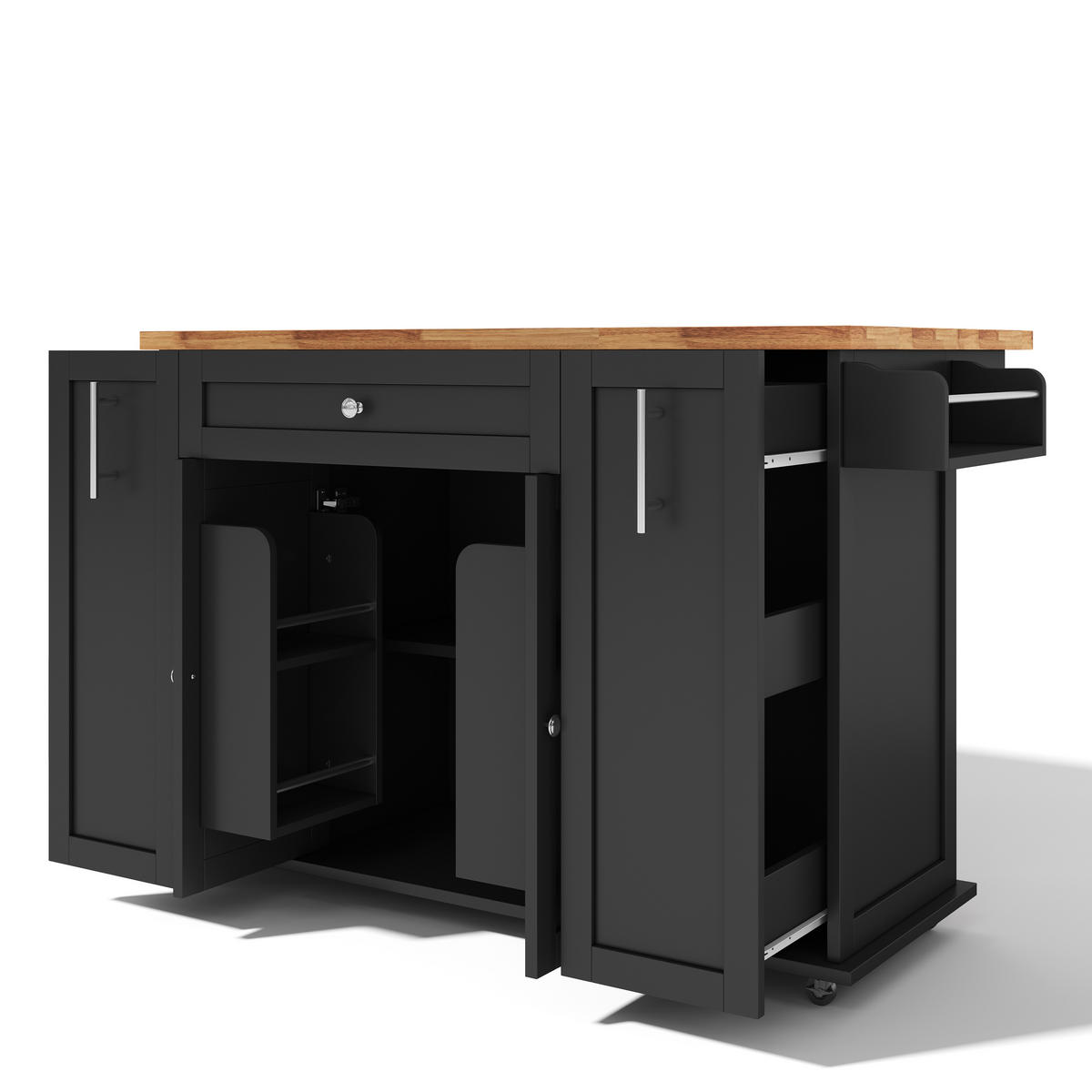 KÜCHENINSEL DE-41413 120/45-70/87 cm, klappbar, 3 Schubladen Schwarz - Schwarz, Holzwerkstoff (120/87/70cm) - ComfortXL