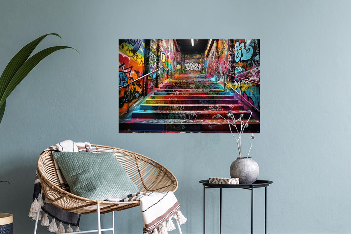 WANDTATTOO Treppe - Graffiti - Farben - Kunst 60x40 cm - Multicolor, Kunststoff (60/40/0.1cm) - MuchoWow