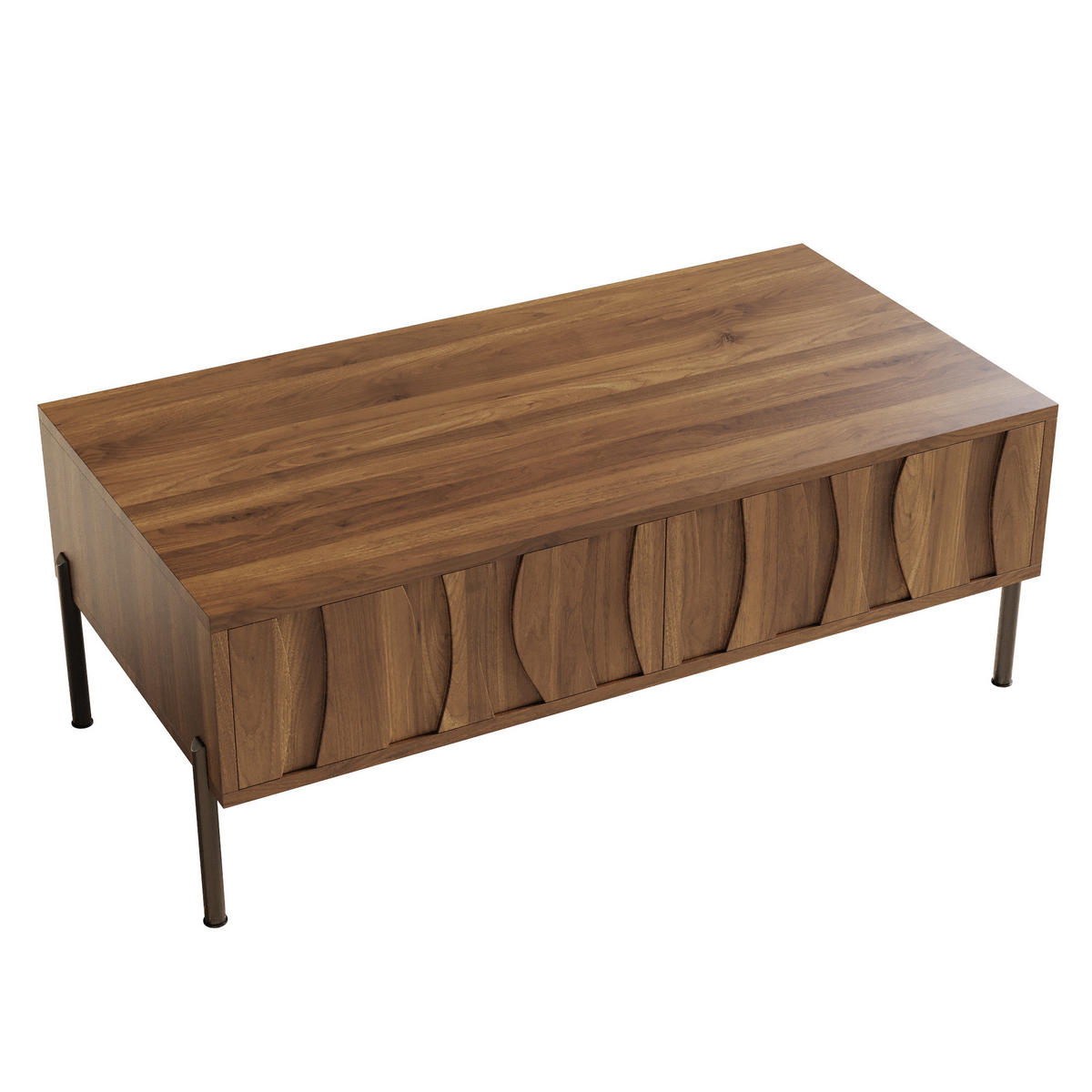 COUCHTISCH in Naturfarben Wohnzimmertisch mit 2 Schubladen und Metallbeinen, für Stauraum und Alltag, B105/T55/H41cm - Schwarz/Naturfarben, Holzwerkstoff/Metall (55/105/41cm) - STILVORA