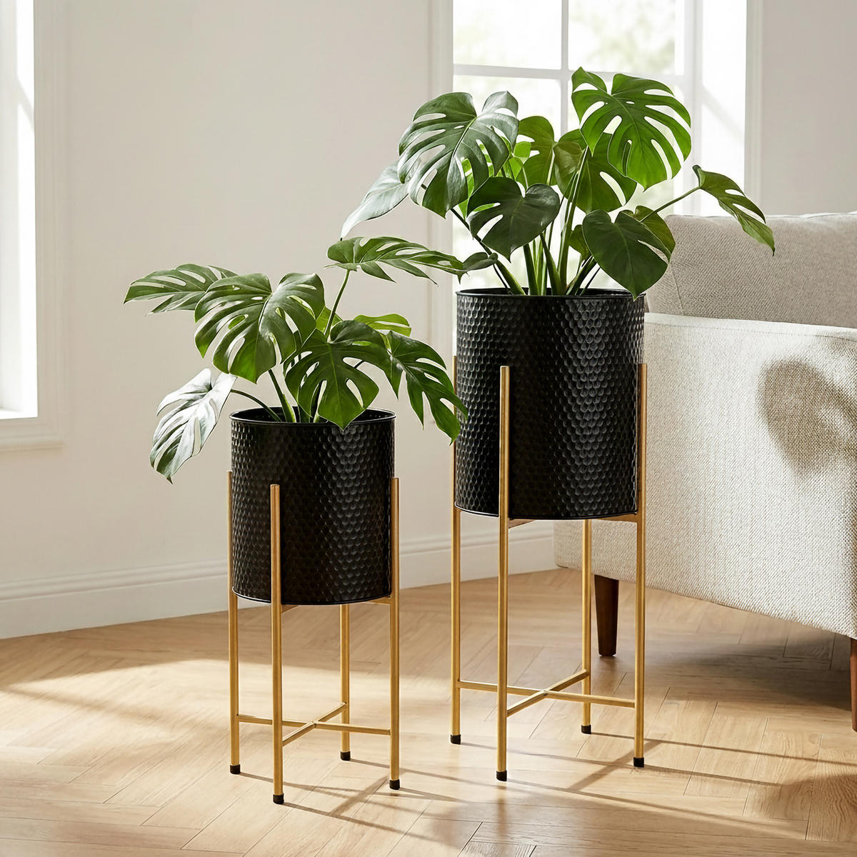 BLUMENSTÄNDER Schwarz-Gold 2er-Set Metall H 52 cm - Multicolor, Metall (22/52/22cm) - Relaxdays