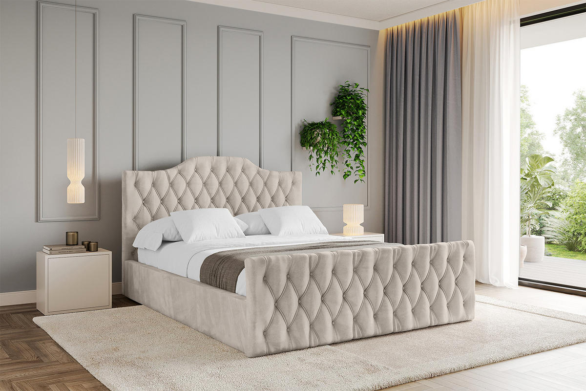 POLSTERBETT mit Bettkasten, Fußteil und Lattenrost, Boxbett mit Matratze H3/H4 - FALIO-Z 180x200 Beige - Beige, Holzwerkstoff/Textil (180/200cm) - ALTDECOR