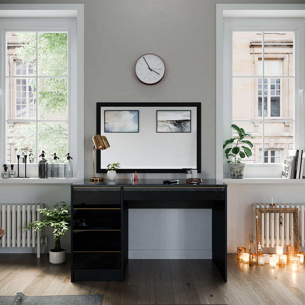 SCHREIBTISCH Sherry Schwarz/Gold 120 cm - Goldfarben/Schwarz, Holzwerkstoff (120/55/75cm) - Vicco