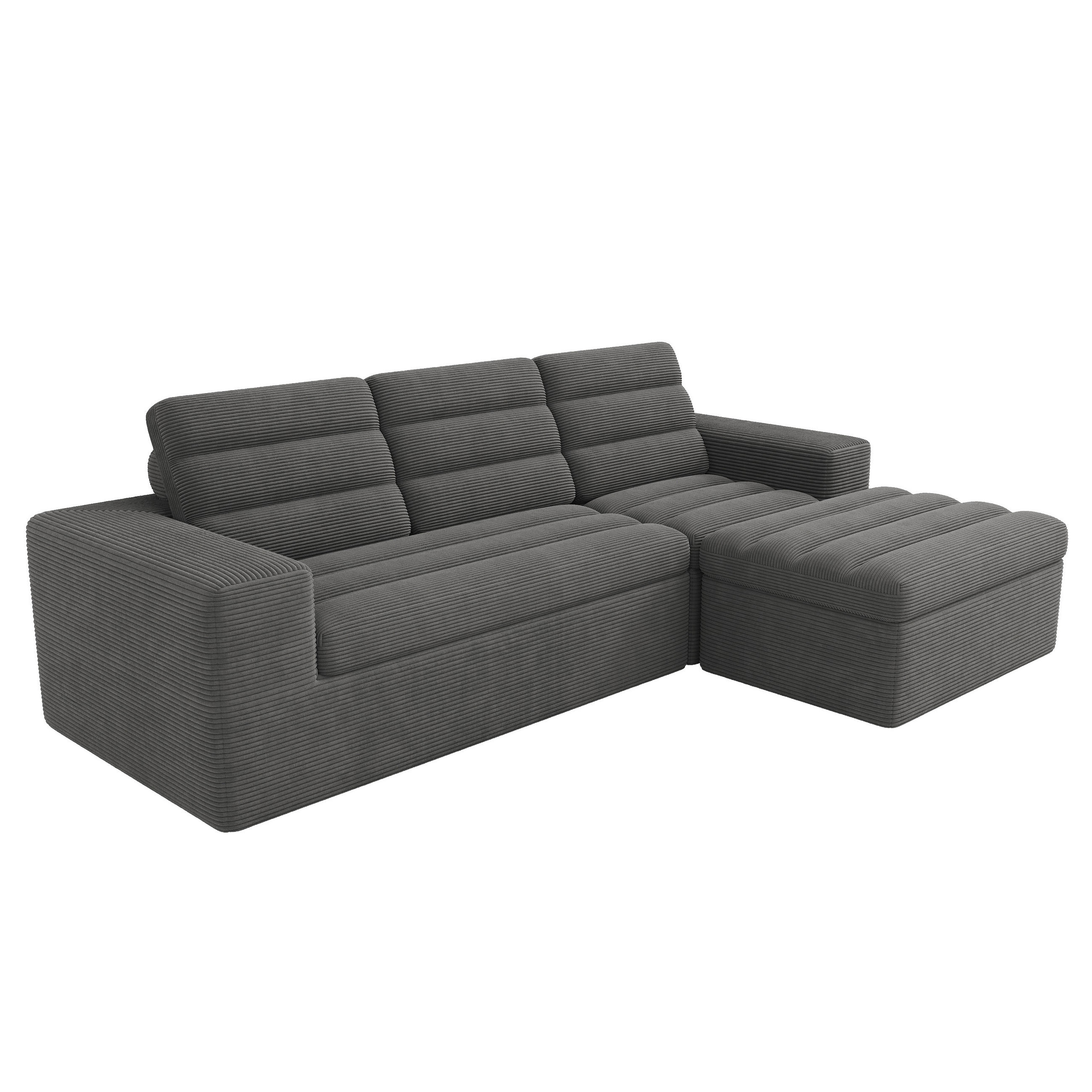 ECKSOFA 253/161/89 cm Dunkelgrau mit 1 Fußhocker - Dunkelgrau, Textil (253/161cm) - Oxeza