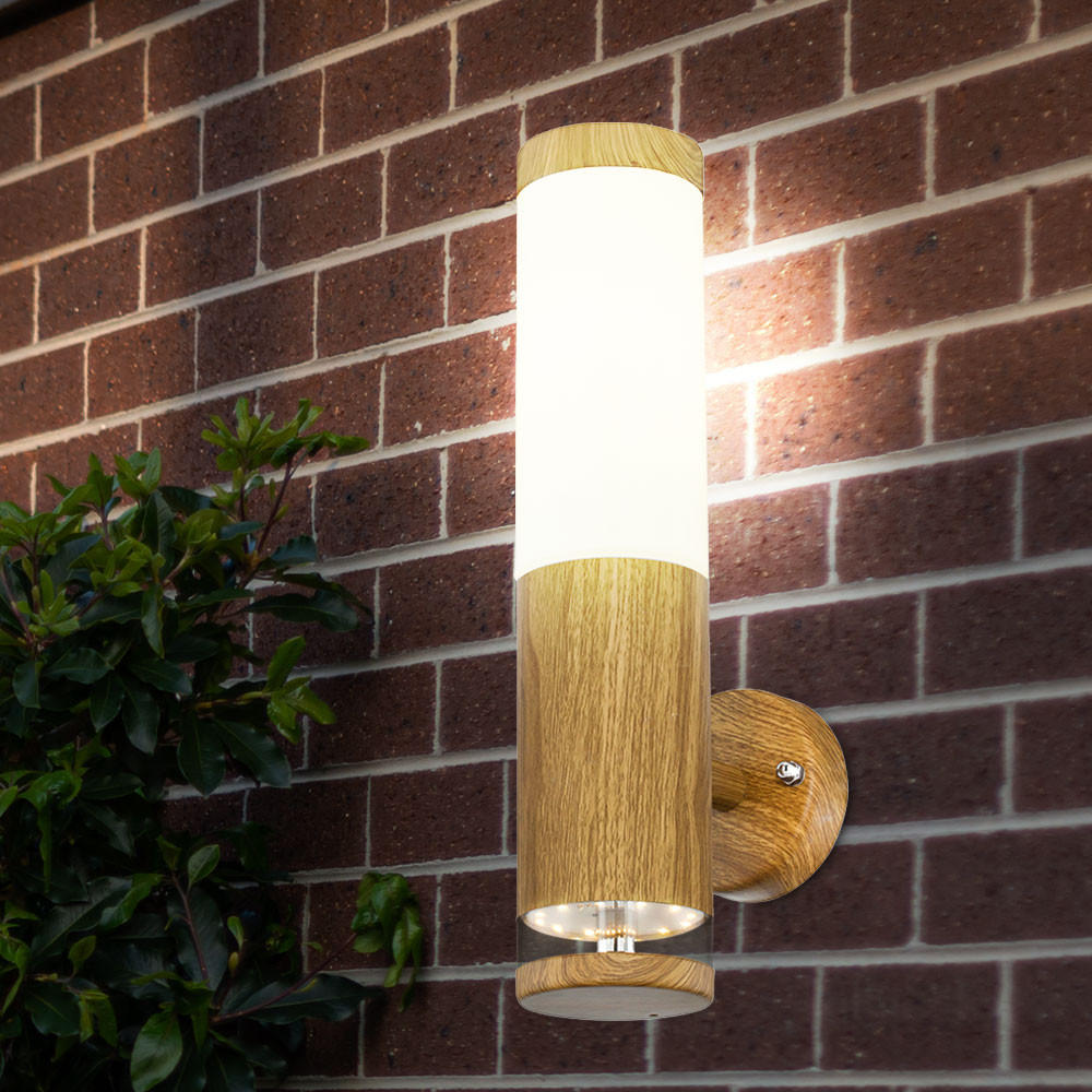 LED AUSSEN-WANDLEUCHTE Edelstahl Braun Holz-Optik - Braun, Metall (8.5/35/14.2cm) - Globo Lighting