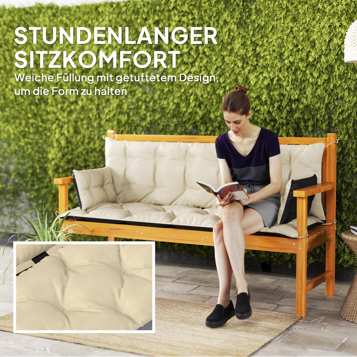 BANKAUFLAGE 3 Sitzer 180x 110x 8 cm - Beige, Kunststoff (110/8/180cm) - Outsunny