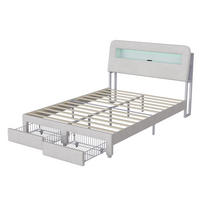 POLSTERBETT 140x200 cm LED USB Stauraum Kopfteil 2 Schubladen beige - Beige, Holz (140/200cm) - LEBENLANG
