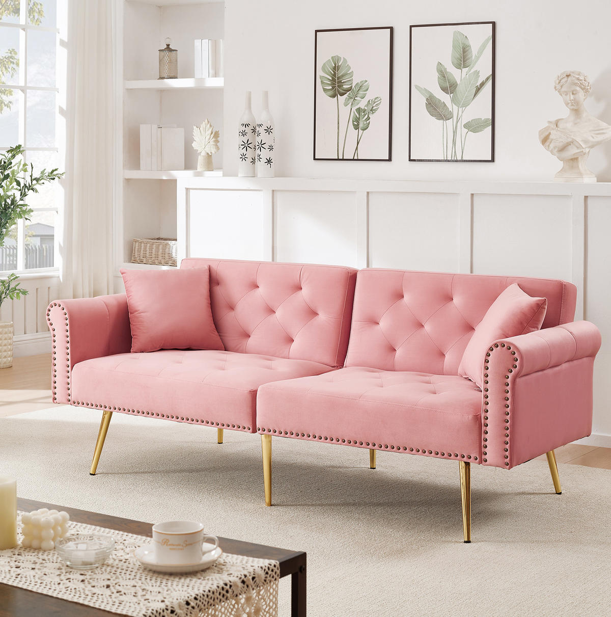 SCHLAFSOFA 2-Sitzer Samt mit 3-fach verstellbarer Doppel-Rückenlehne Rosa 173/75/70 cm - Rosa, Textil (70/173/75cm) - Redom