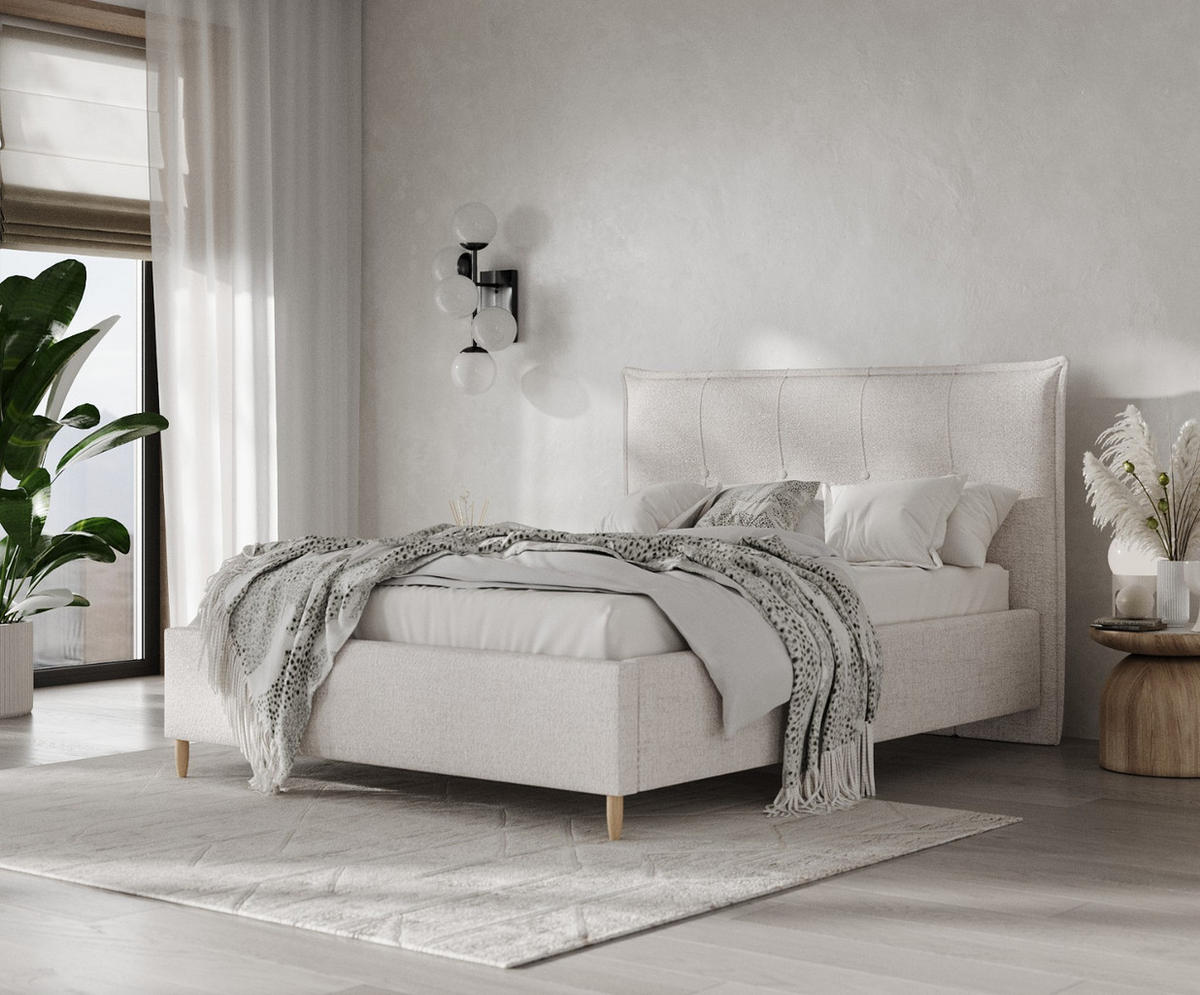 POLSTERBETT Plaza 140/200 cm Hellbeige im Neve Stoff - Sandfarben/Naturfarben, Holz/Holzwerkstoff (140/200cm) - AltaBeds