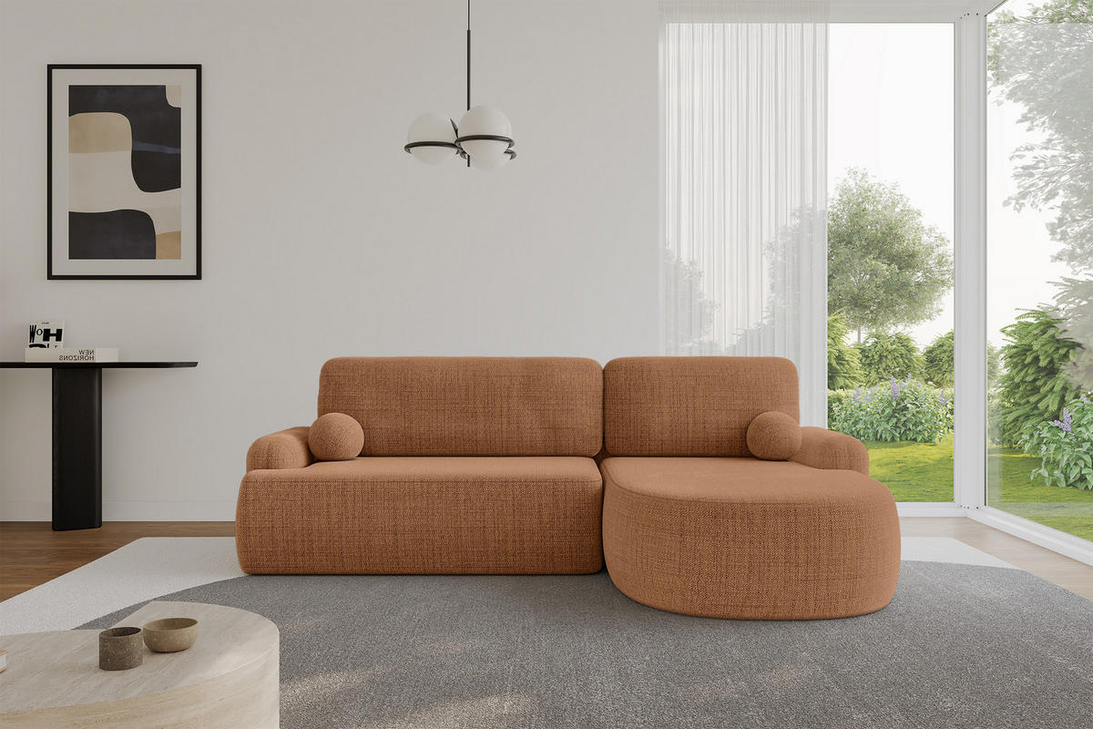 ECKSOFA mit Schlaffunktion und Bettkasten LIRA-L - 264x172x89 Apricot - Orange, Holzwerkstoff/Textil (172/264cm) - ALTDECOR