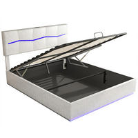 POLSTERBETT 140x200 cm, Beige, mit LED & USB-Typ-C-Ladeanschluss - Beige, Textil/Metall (140/200cm)