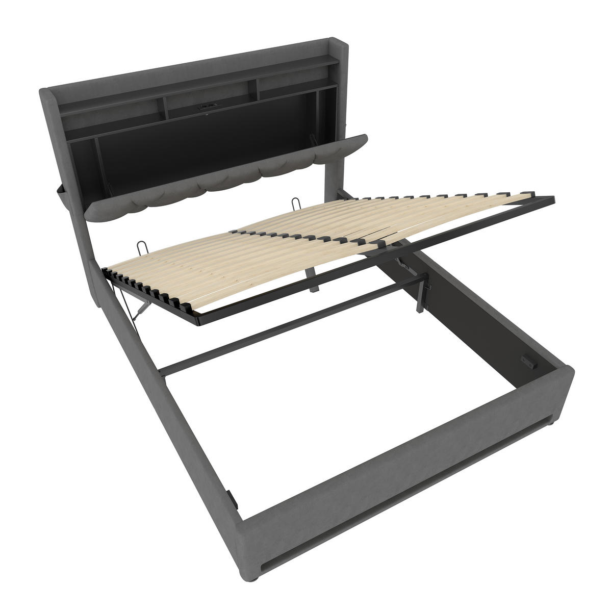 POLSTERBETT 140x200 cm LED USB Stauraum grau - Dunkelgrau, Textil (140/200cm) - LEBENLANG