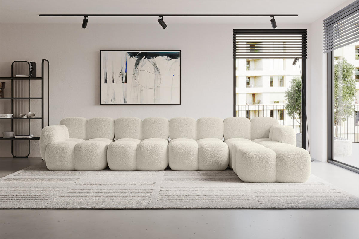 ECKSOFA modulares Sofa Rechts Miko-L3 390x205x75 Beige Bouclé - Sandfarben/Schwarz, Holzwerkstoff/Kunststoff (390/205cm) - ALTDECOR