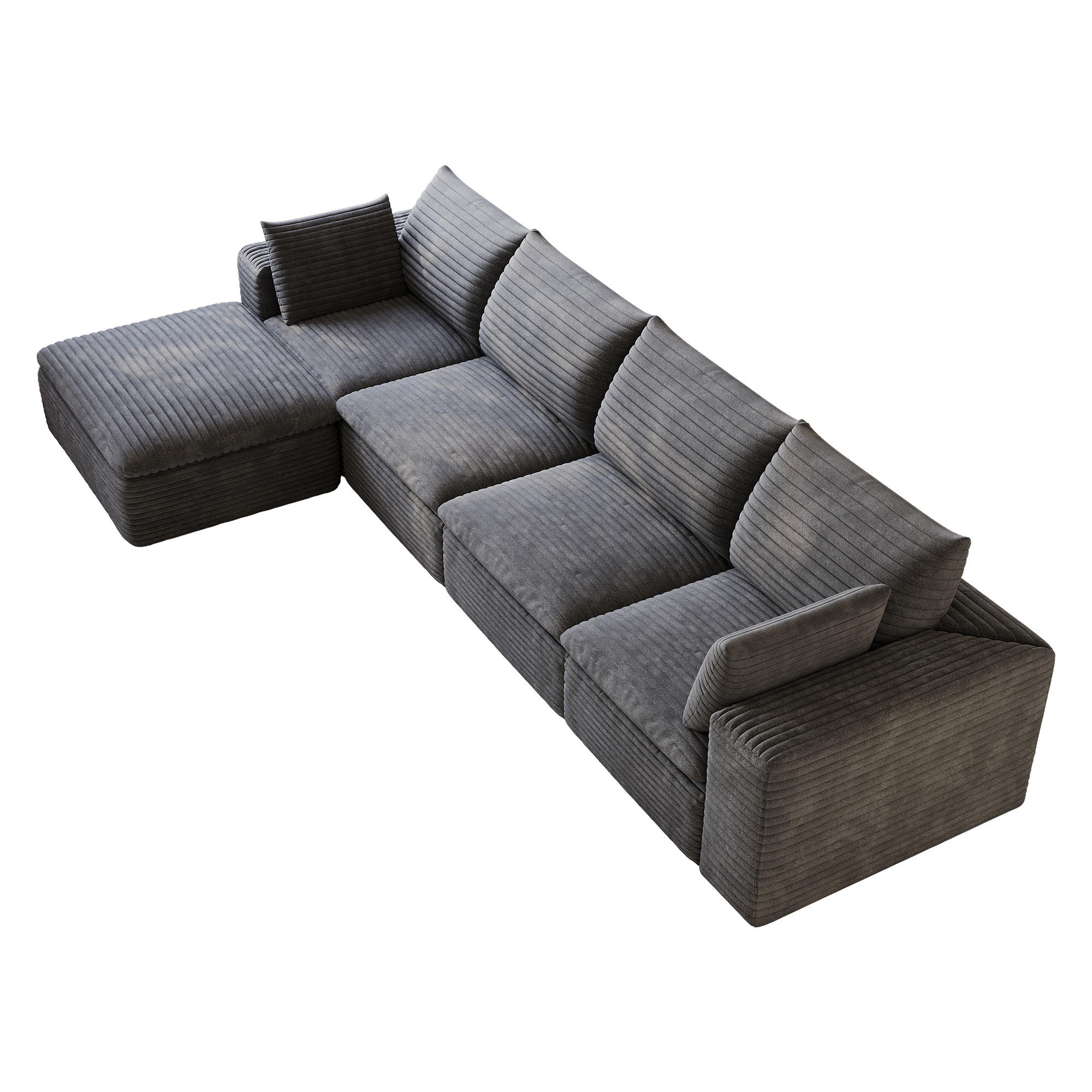 ECKSOFA DE-34773 4-Sitzer mit ottomane Dunkelgrau - Dunkelgrau, Textil (160/340cm) - ComfortXL