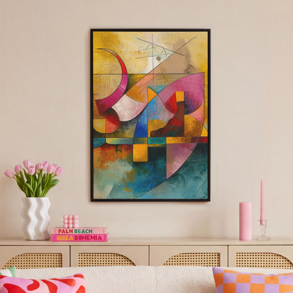 LEINWAND Bilder mit Rahmen - Kunst - Abstrakt - Modern - 60x90 - Gelb, Textil (60/90cm) - MuchoWow