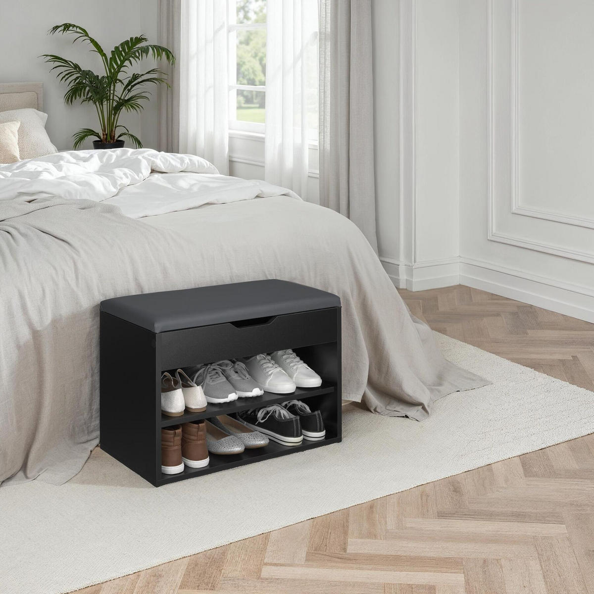 SCHUHBANK Jasmina,60 x 30 x 43,5 cm,schwarz - Schwarz, Holz (30/43.5/60cm) - tectake