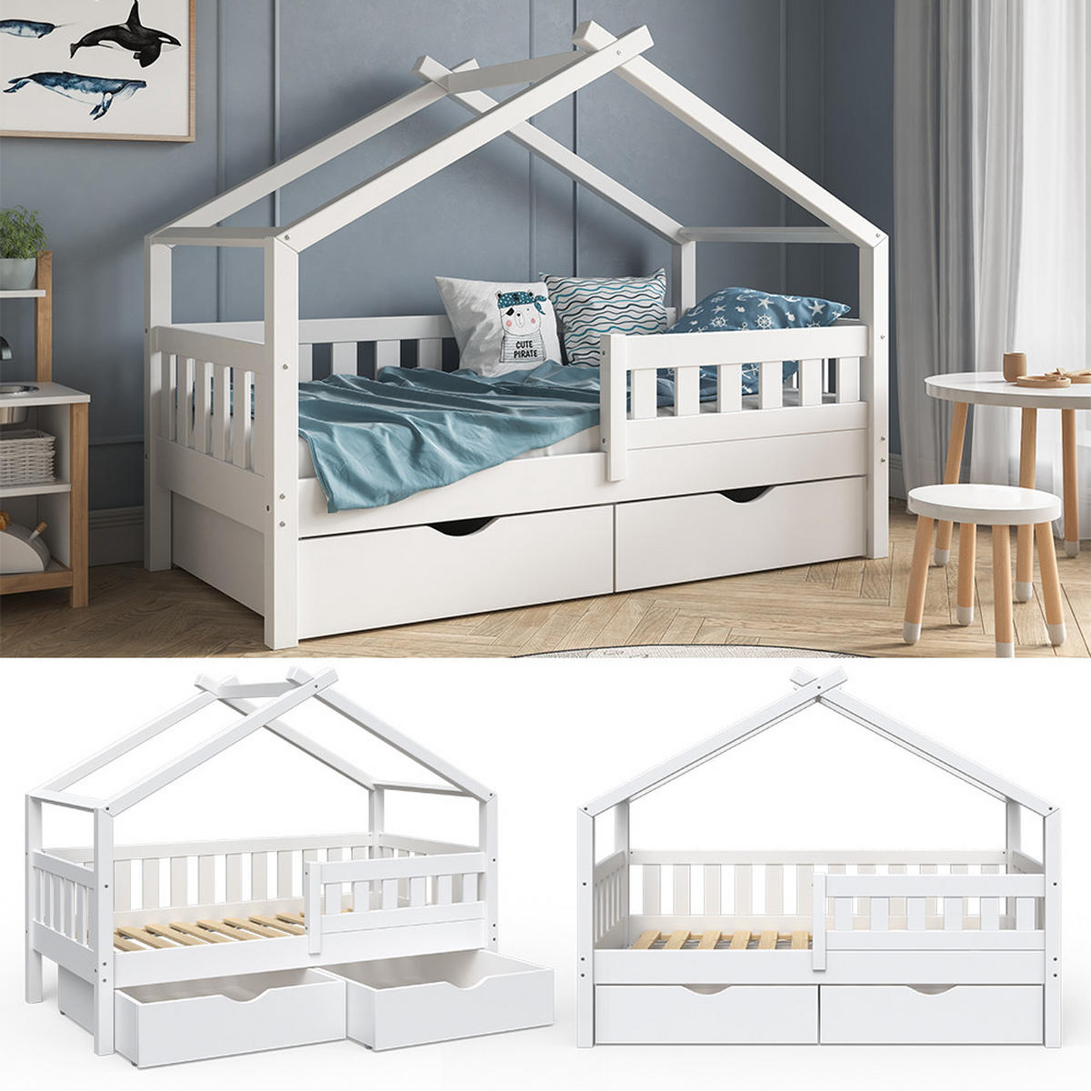 HAUSBETT Design Weiß 80x160 cm mit 2 Schubladen - Weiß, Holz (80/160cm) - VitaliSpa