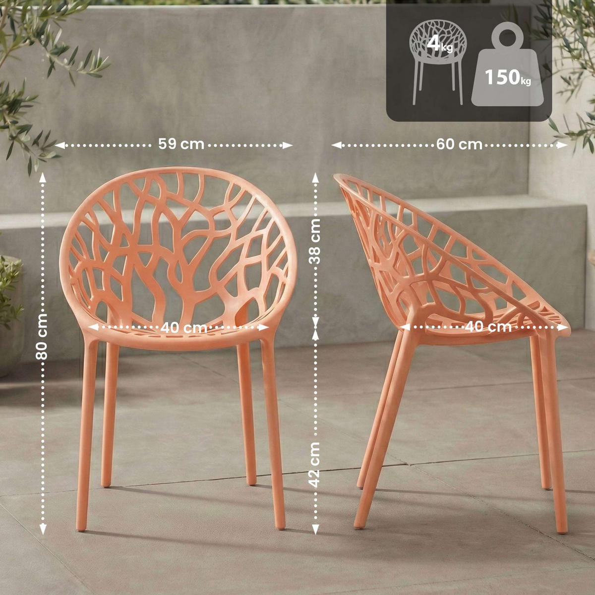 GARTENSTUHL Kunststoff Pfirsich - Pink, Kunststoff (59/80/60cm) - CLP