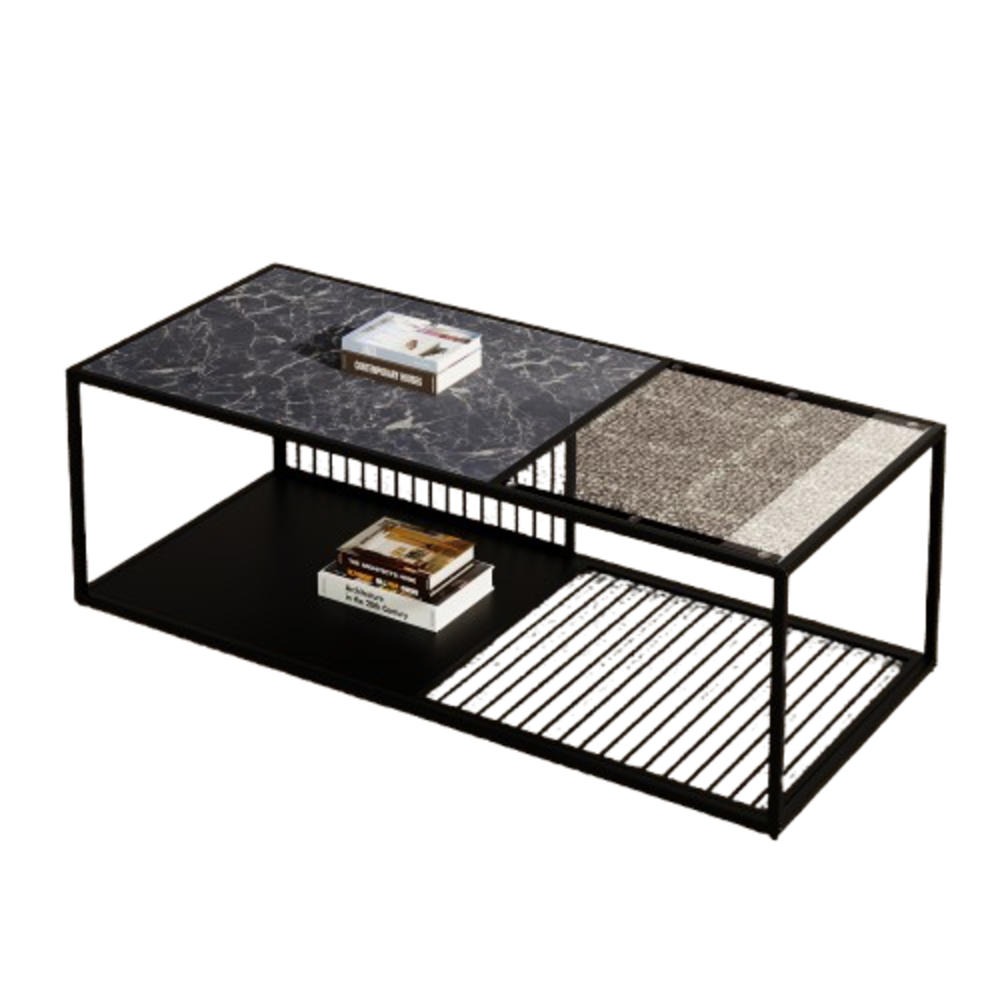 COUCHTISCH 110/48/35 cm schwarz mit marmorierter Oberfläche und Stauraum - Schwarz, Holzwerkstoff (110/48/35cm) - OKWISH