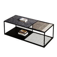 COUCHTISCH 110/48/35 cm schwarz mit marmorierter Oberfläche und Stauraum - Schwarz, Holzwerkstoff (110/48/35cm) - OKWISH