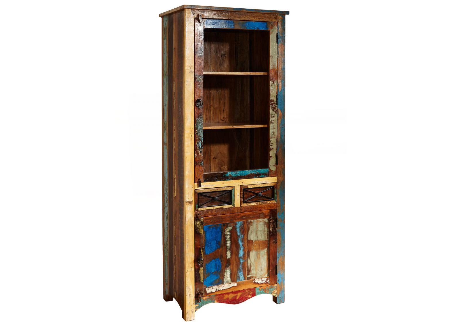 VITRINE Altholz 73x45x200 mehrfarbig lackiert NATURE OF SPIRIT #115 - Multicolor, Holz (73/200/45cm) - Massivmoebel24