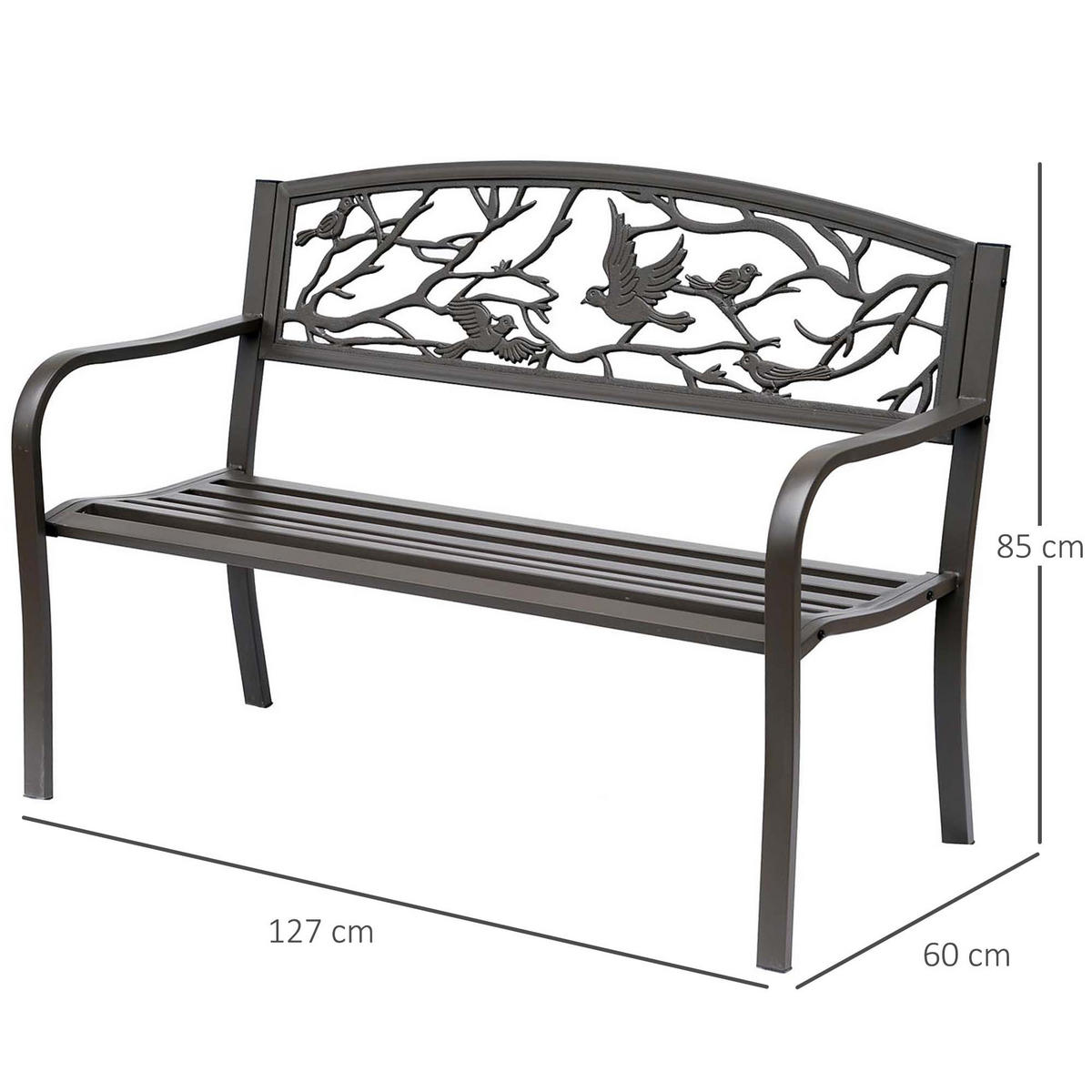 GARTENBANK,2-SITZER Vogelmotiv Armlehnen Rückenlehne,braun - Braun, Metall (127/85/60cm) - Vallsero