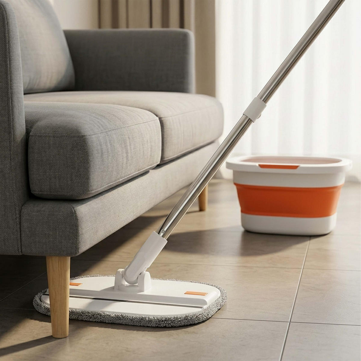 MOP Bílá Oranžová skládací kbelík ždímací systém 3,8 l 2ks-sada padů - různobarevná, kov/textil (34.5/18/34.5cm) - Relaxdays