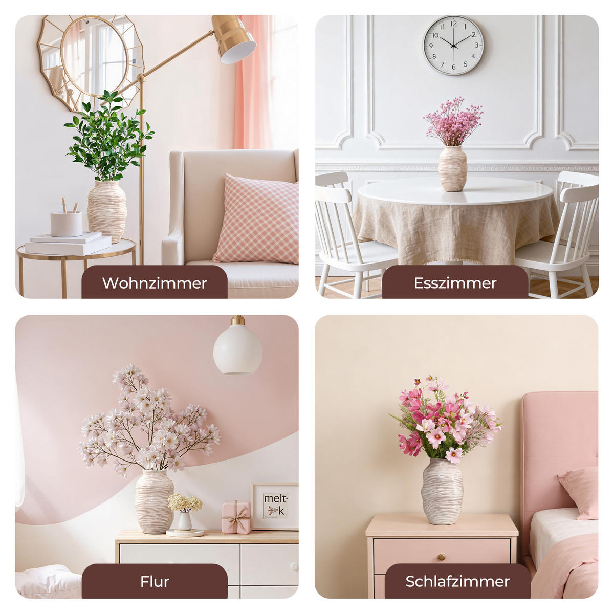 VASE Ø 16 x H 24.5 cm - Roségold, Keramik (24.5cm) - Hometopia